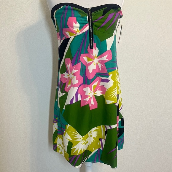 Roxy Pink Green Strapless Sundress Resort Wear - Picture 1 of 12